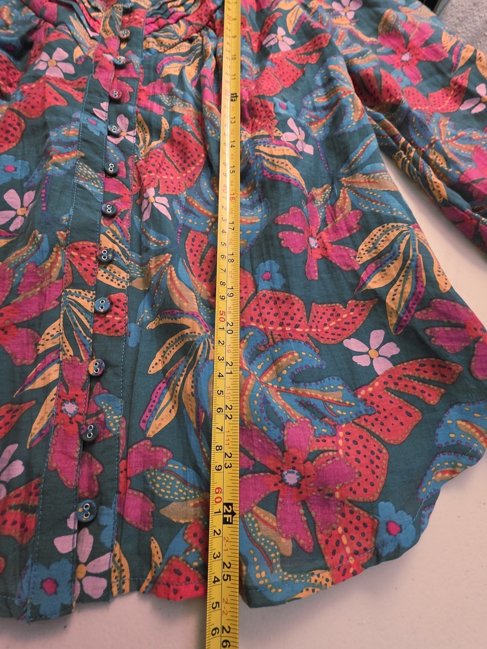 Fate Teal Floral Button-Down Blouse with Pink & Orange Accents - Picture 5 of 10